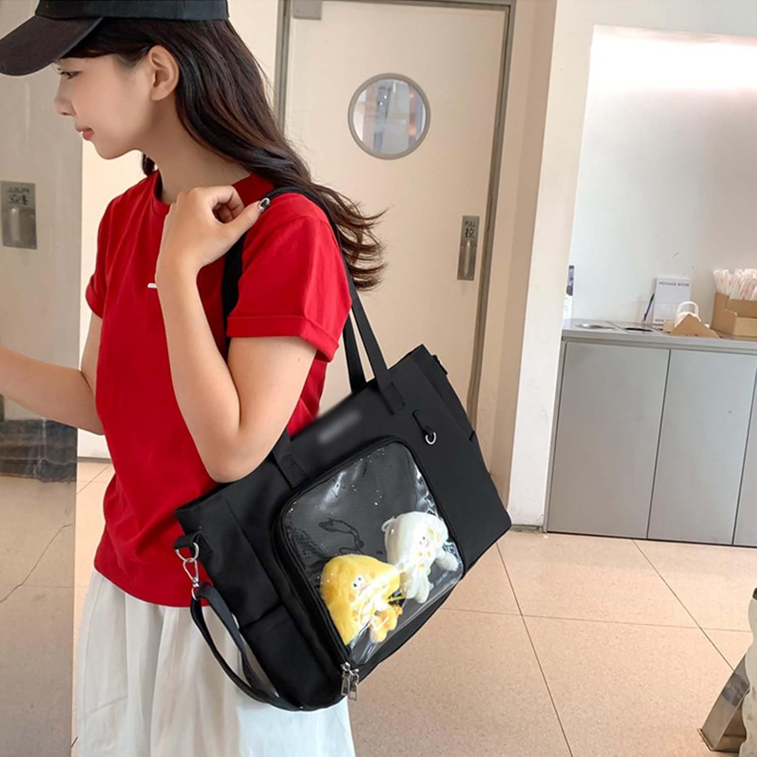 Women Kawaii Crossbody Bag Japanese Aesthetic Clear itabag Anime Pin Display Shoulder Bag with Board for Kpop Fan
