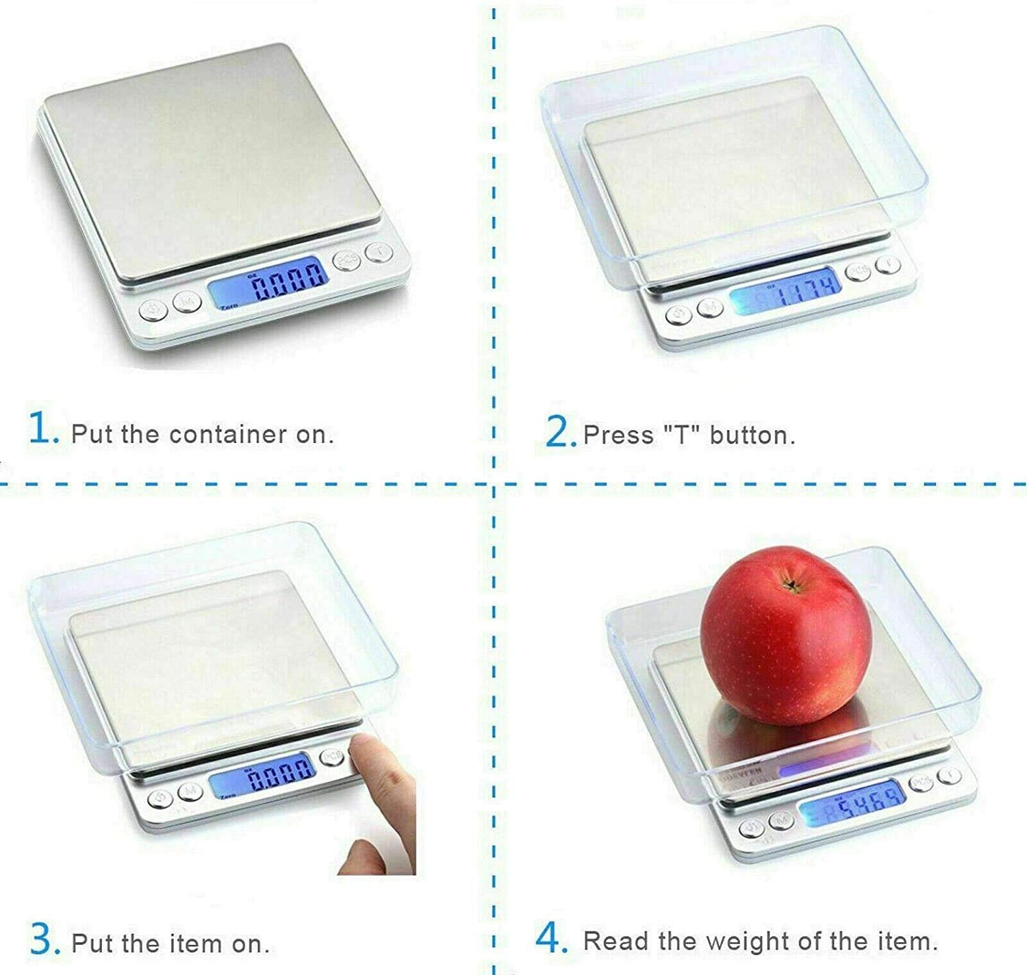 Báscula Digital para Cocina y joyería, báscula de Cocina Digital, báscula eléctrica para Alimentos para Pesar, Panel de Acero Inoxidable de 0,01 g a 500 g, Mini báscula de Bolsillo Cuadrada