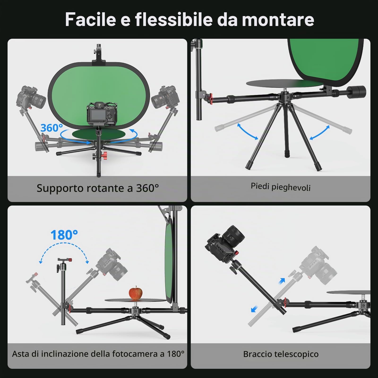 SMALLRIG Professional 12" 360° Photography Giradischi, Angolo di ripresa Regolabile, Piattaforma Rotante Video Portatile, con Piastra QR per Arca, per Fotografia di Prodotti - 4807