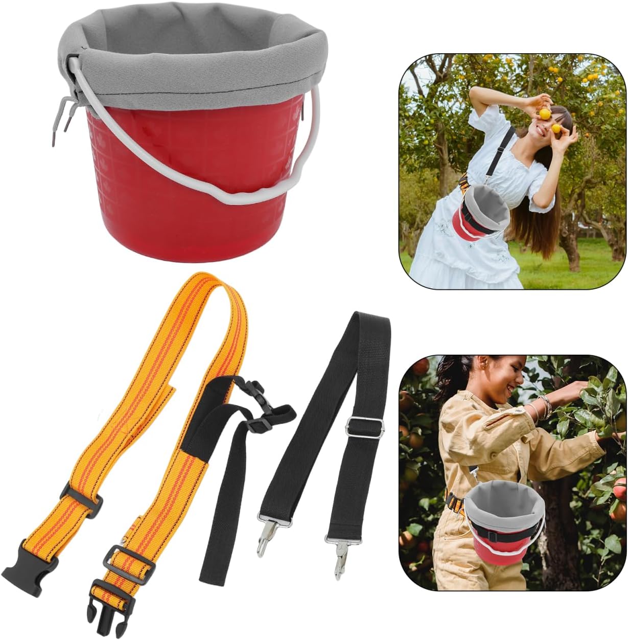 Hemoton Portable Fruit Picking Basket with Adjustable Waist Belt and Crossbody Strap for Berry and Small Fruit Harvesting 9.84X7.87X6.88 Inch Garden Tool