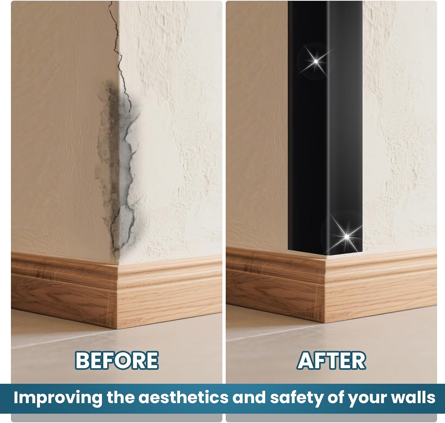 4Pcs 17.5" Black Metal Corner Protector, L-Molding Corner Guards for Walls, Cabinets, Baseboards, Furniture Decorative Trim, Size 17.5" x 2" (Pack of 4)