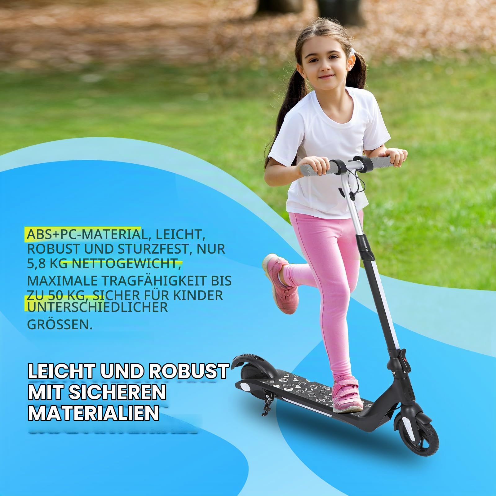 Elektroroller für Kinder von 6-14 Jahren, Faltbarer E-Scooter mit 130W Motor, max. Geschwindigkeit 14 km/h, Reichweite 5-8 km, doppelte Stoßdämpfer, doppeltes Sicherheitsbremssystem