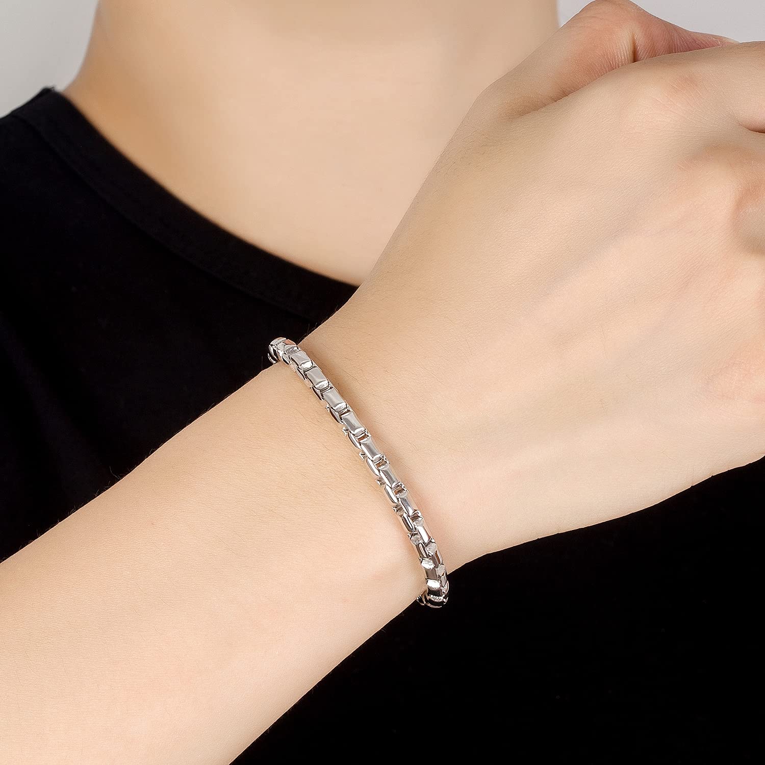Dankadi Bracciale a maglia veneziana fine 3 mm 5 mm in 925 argento, catena a forma di scatola quadrata rotonda, chiusura morbida Rolo fine design italiano da 6,3" a 9" regalo di gioielli per uomo