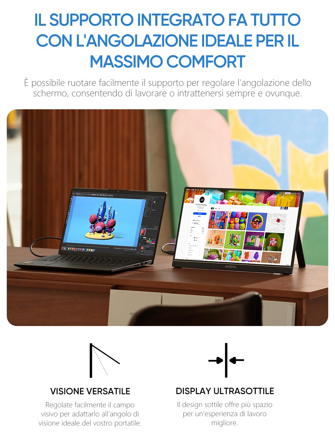 ARZOPA Monitor Portatile, 17,3 Pollici Portable Monitor, 1920x1080 FHD, IPS con HDMI/Type-C/USB-C, Mini Schermo Portatile, Doppio Altoparlante Integrato per laptop/PC/Mac/PS5 /Xbox
