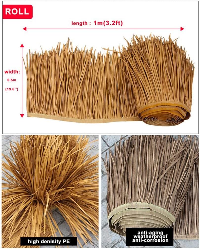 Palm Thatch Roll Artifical Palm Tiles Hot Melt Thatch,Tear-Resistant,for Tiki Bar Garden Patio Deck Gazebos Wall House,Serve You for 15 Years(Yellow a,0.5x6m/1.64X19.7ft)