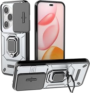 جراب حماية من البولي يوريثين المقاوم للحرارة والبولي كربونات مضاد للصدمات مع مسند حلقي معدني مقاوم للصدمات وغطاء كاميرا منزلق متوافق مع موبايل هونر 400 برو (لون رمادي)