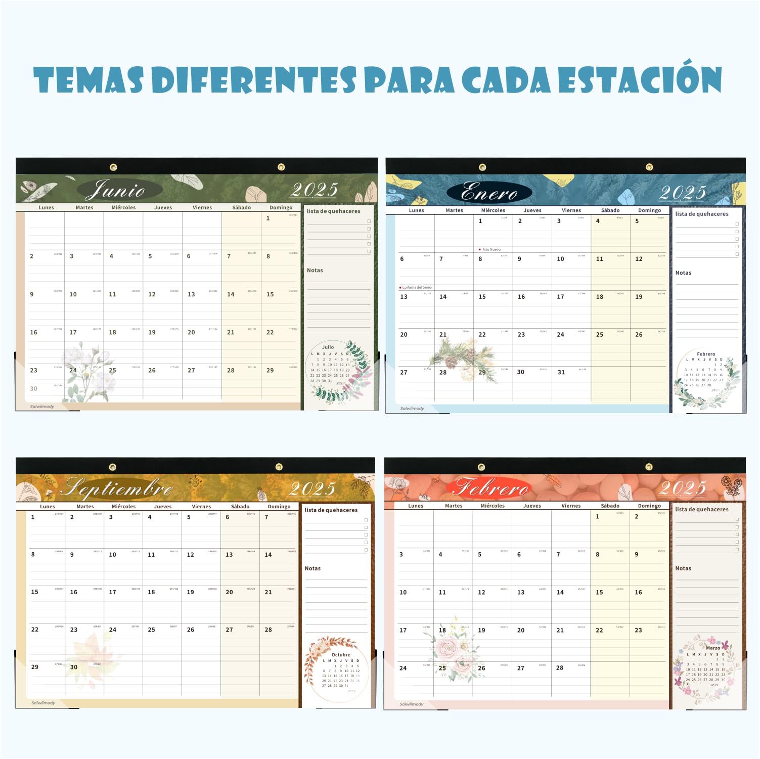 Calendario De Pared 2025-2026 Hokusai - Planificador Semanal, 16 Meses, Con Pegatinas Y Notas