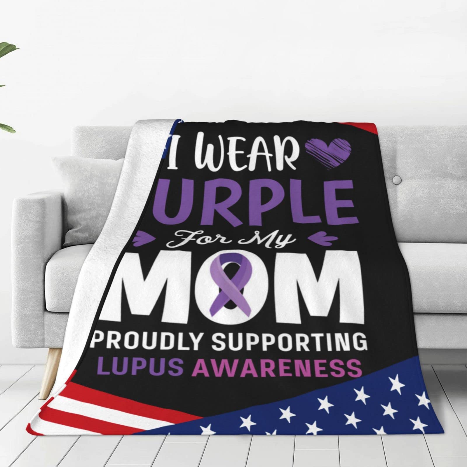 YUNTONGI Wear Purple for My Mom Lupus Awareness Adult Kids Fleece Blanket Throw Blanket for Bedding Living Room Decor Sofa Blanket 50"X40"