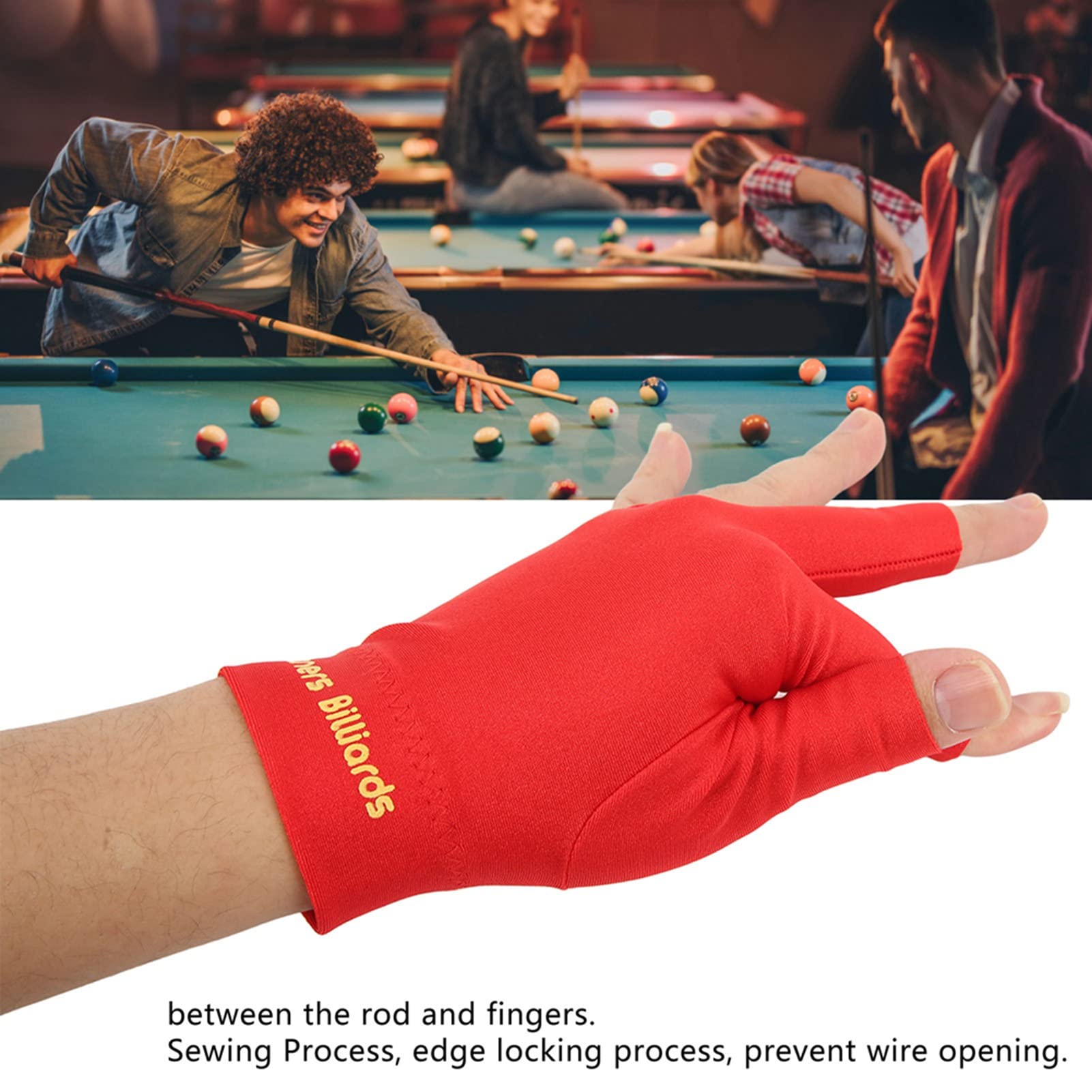 Billiard Pool Gloves 3 Fingers Gloves Shooters Snooker Sport Glove, Three Fingers Billiard Gloves, Billiard Pool Gloves for Left Right Hand(RED)