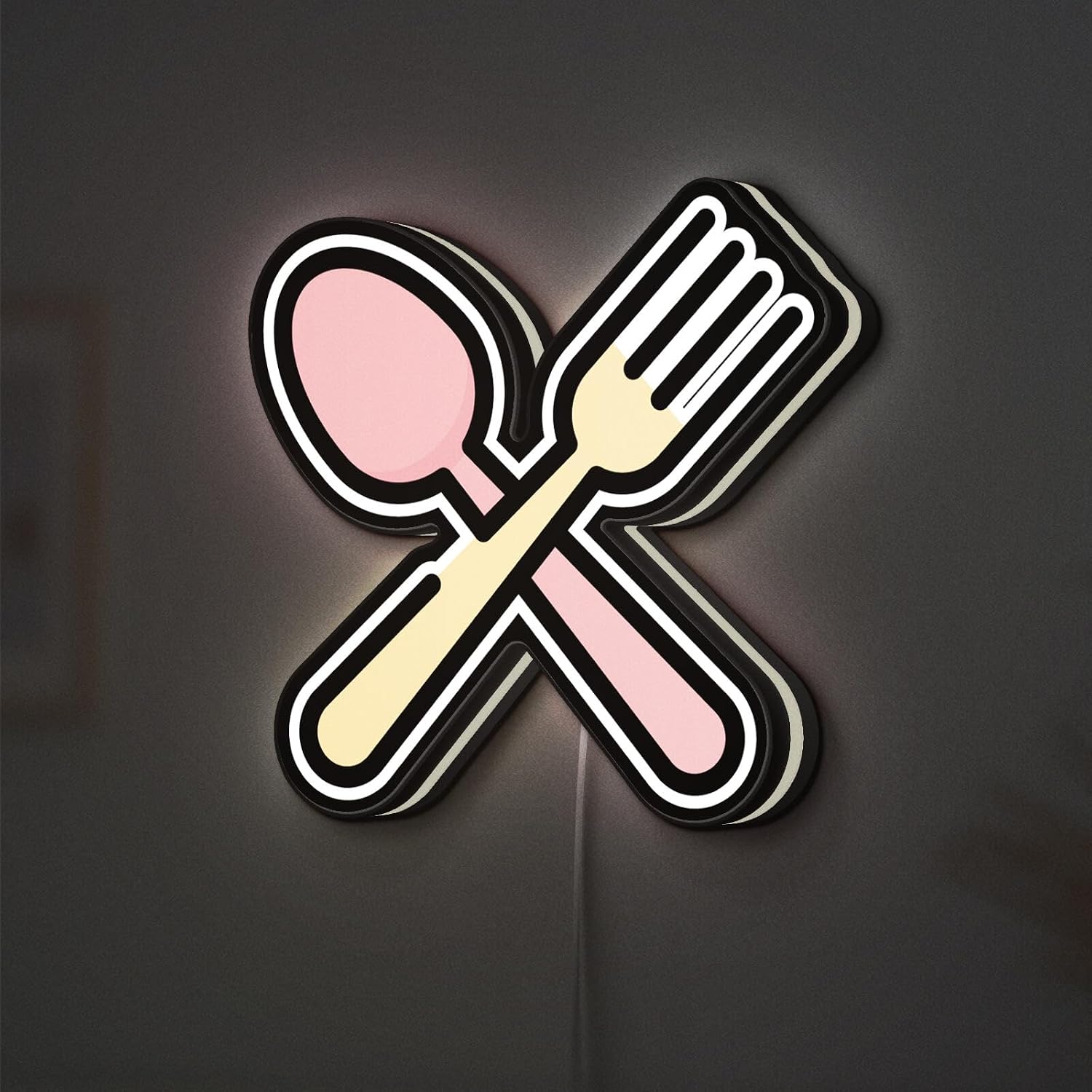Cutlery 3D Novelty Light Box, Kitchen Utensils Light Sign, Food Decor for Chefs and Dining Spaces (Height 20 inch, 50cm)