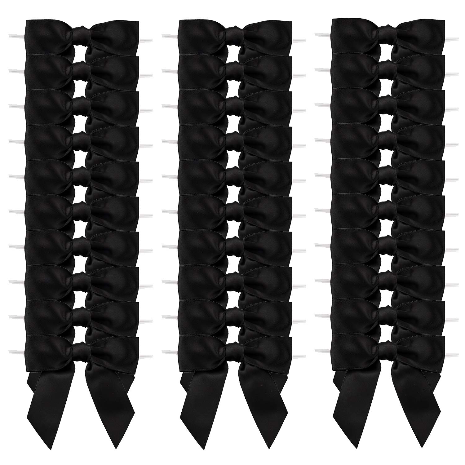 7Rainbows 30pcs Boutique 2.5" Black Satin Ribbon Twist Tie Bows for Tying Up Packages Gift Wrapping