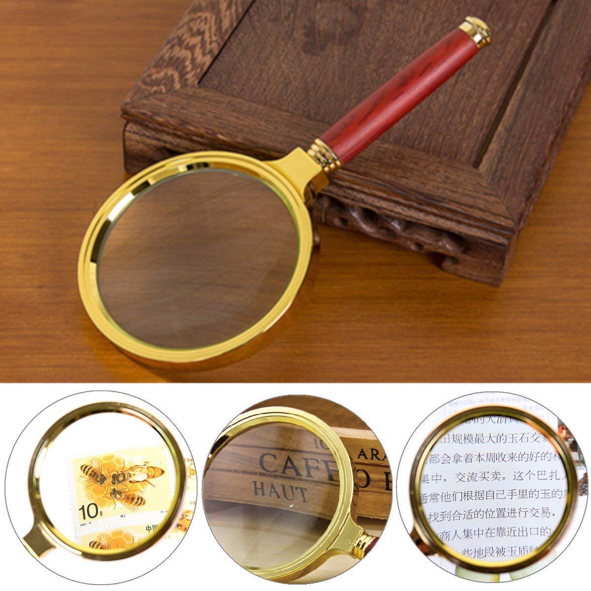 ZIVIK 10X Handheld Magnifier, Reading Magnifier Loupe Glasses 10X with Rosewood Handle for Book and Newspaper Reading, Insect and Hobby Observation, Classroom Science 2