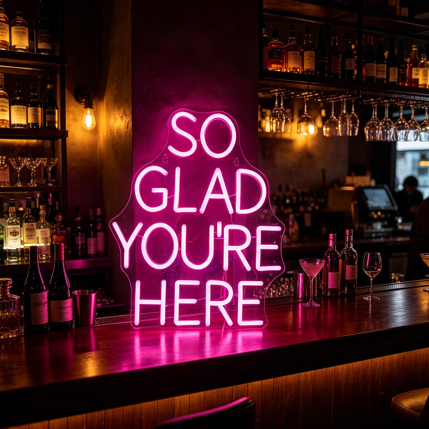 LED "So Glad You Are Here" Segno Neon Parola/Lettere Rosa Alimentato USB Luci al Neon per Bar Coffee Room Home Art Wall Decor Compleanno/Festa di Nozze Finestra Soggiorno Decor (rosa)