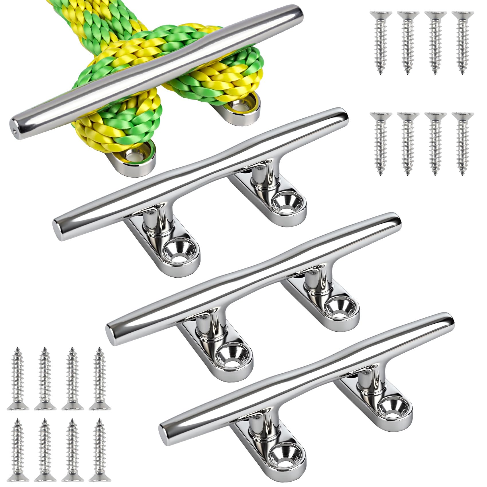 VEITHI Boat Cleat, Dock Cleats 4 inch, 316 Stainless Steel Rope Cleat Open Base 4 Pack, Boat Cleats for Boats, Boat Dock Cleats Mooring Cleat for Boat/Yacht/Deck