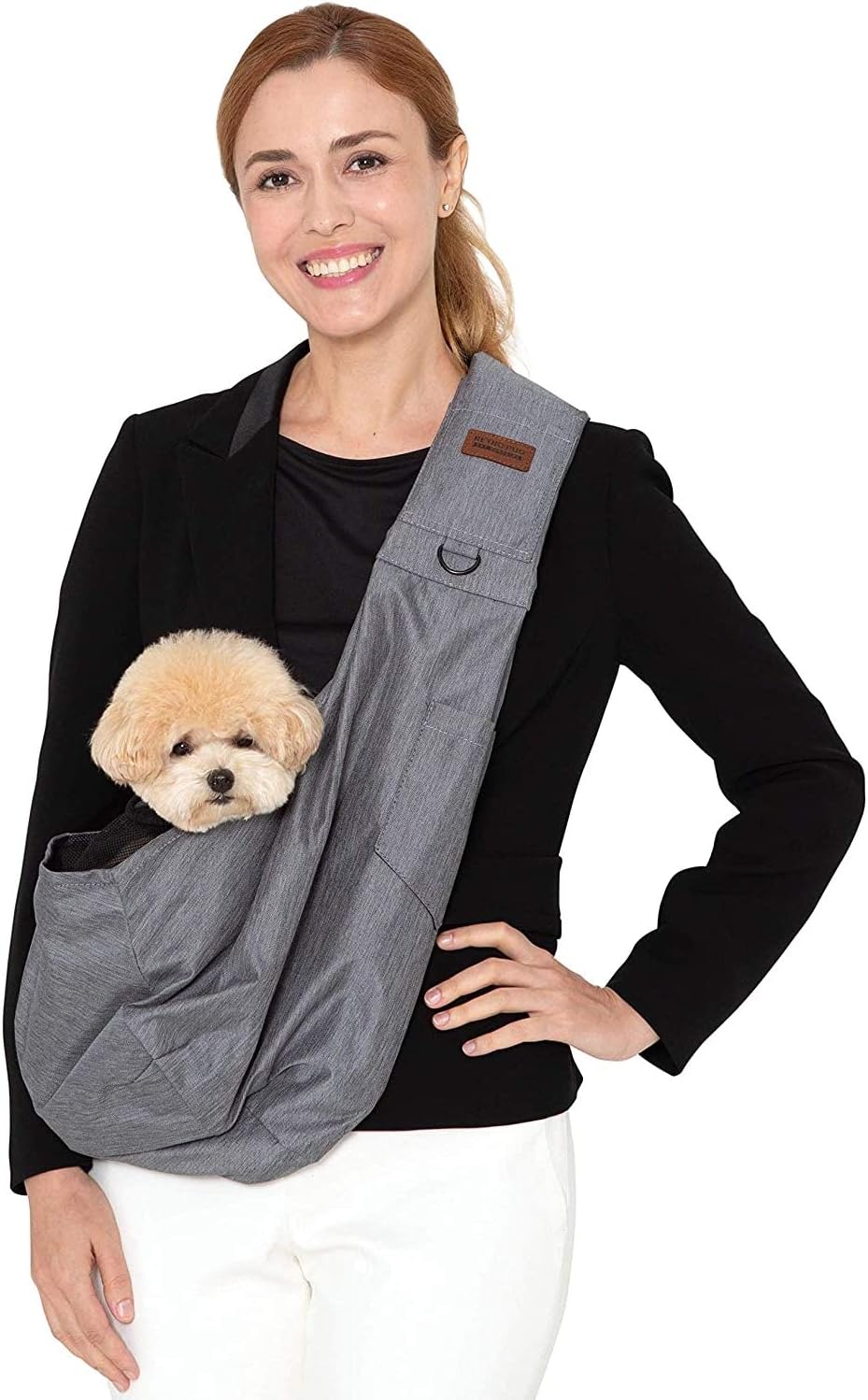 Dog Sling Carrier for Small and Medium Dogs,Cat - Pet Sling Carrier - Travel Puppy Carrying Bag โ Doggie Pouch โ Adjustable Shoulder Strap โ Tote Purse โ Chest Holder - 15~20 lbs (Grey)