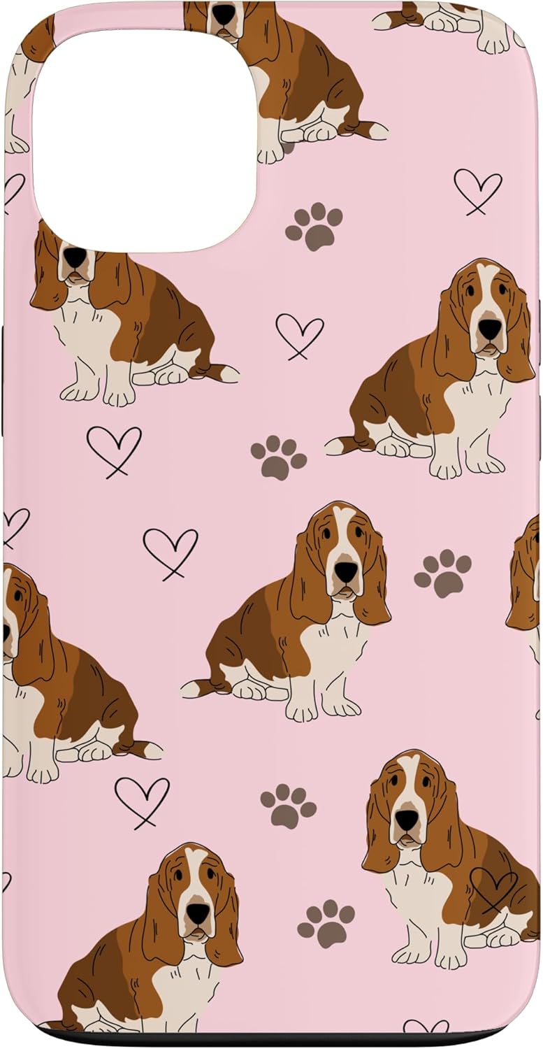 iPhone 13 Cute Basset Hound Dog Paws Lover Blush Pink Pattern Case