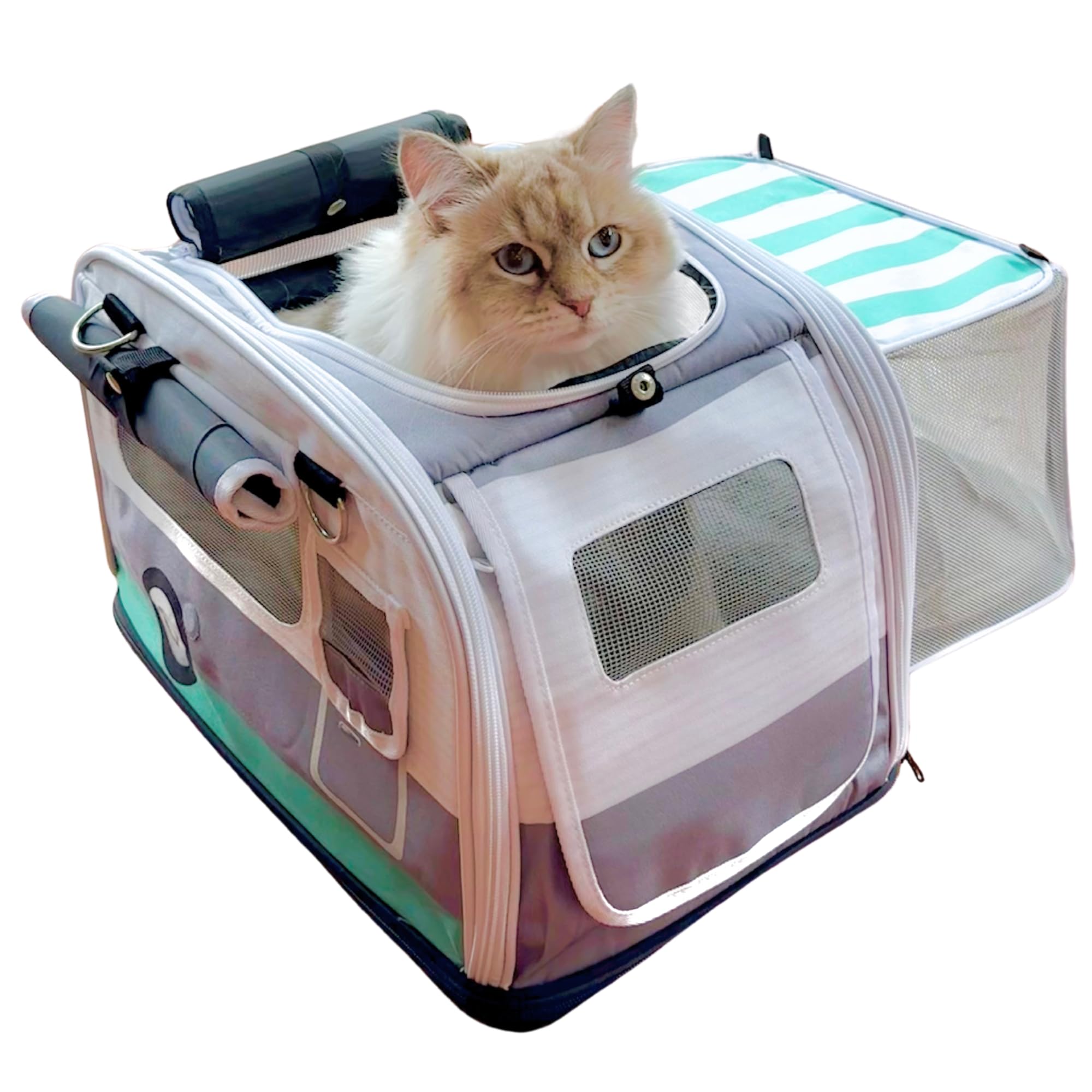 Kittyrama Soft-Sided Cat Carrier with Expandable Hideaway – Airline-Friendly Pet Travel Carrier, Top & Side Entry, Seatbelt Secure, Washable Mattress, Vet-Recommended Calming Den