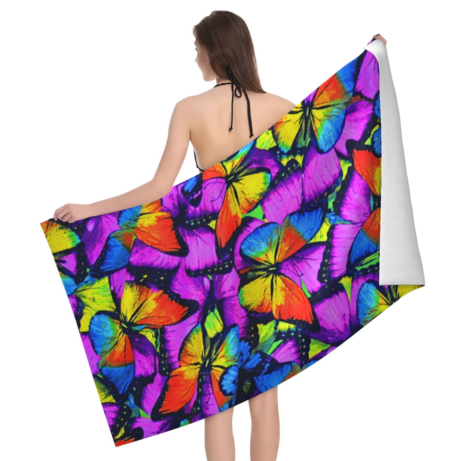 Lawenp Colorfully Butterfly Bath Towel Beach Towel Popular Durable Stylishffy Touch Highly Absorbent Quick Dry Polyester 32" X 52" Also As A Gift