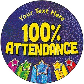 144 Personalised Holographic Sparkly 100% Attendance Award Motivational School Praise Teachers Reward Stickers 35mm Primary Teaching Services