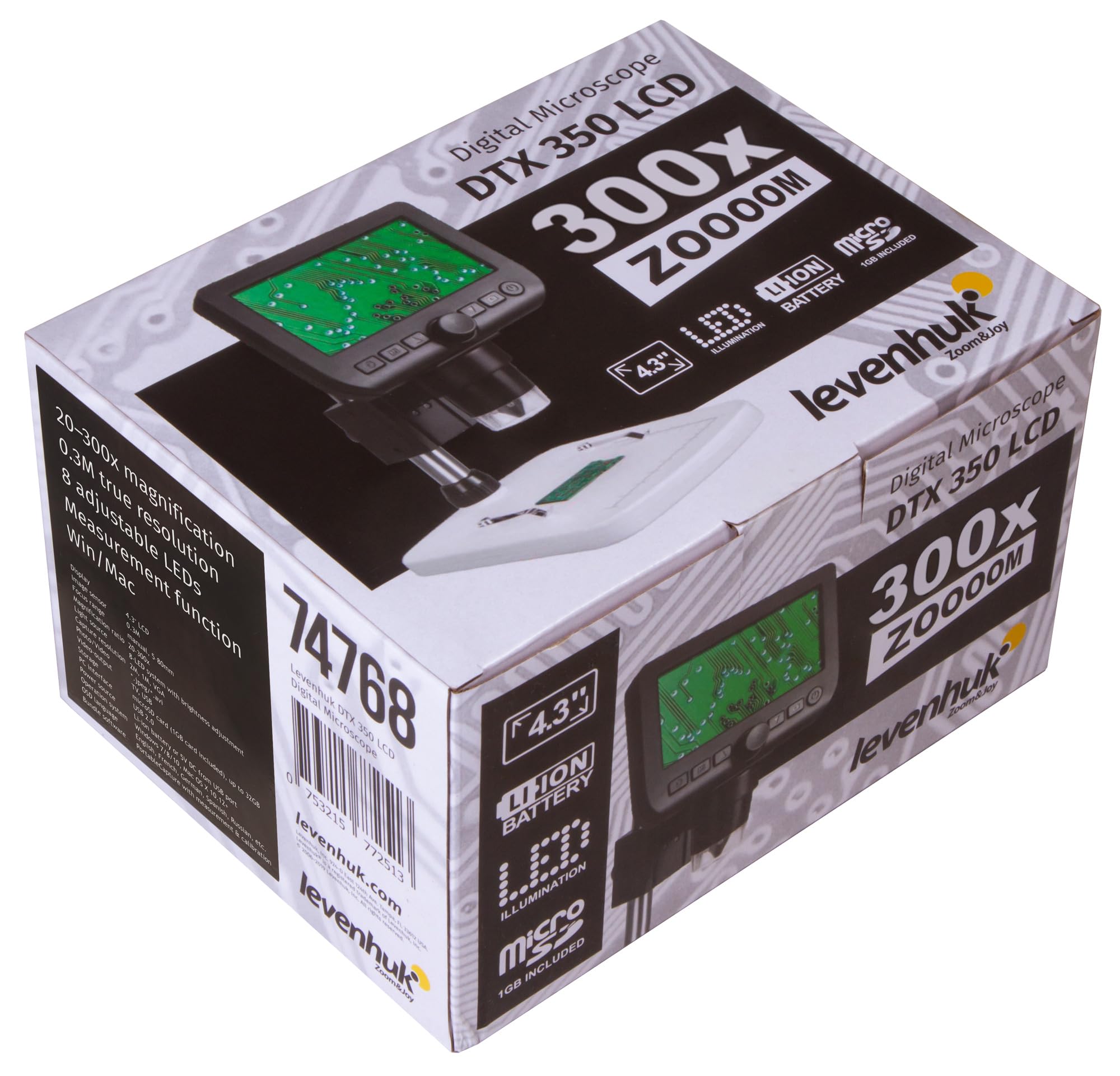 Levenhuk DTX 350 LCD Microscopio Digitale Portatile USB con Ingrandimento Zoom 20–300x per Lavori di Precisione in Ambito Elettronico, Biologico, Zoologico e per la Gioielleria