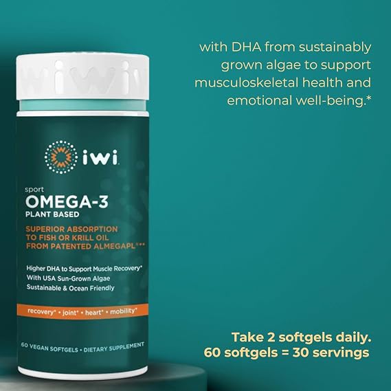 iwi Omega-3 Sport & Heart Omega-3 Bundle, 30 Servings, Vegan Plant-Based Algae Omega 3, Krill & Fish Oil Alternative, No Fishy Aftertaste