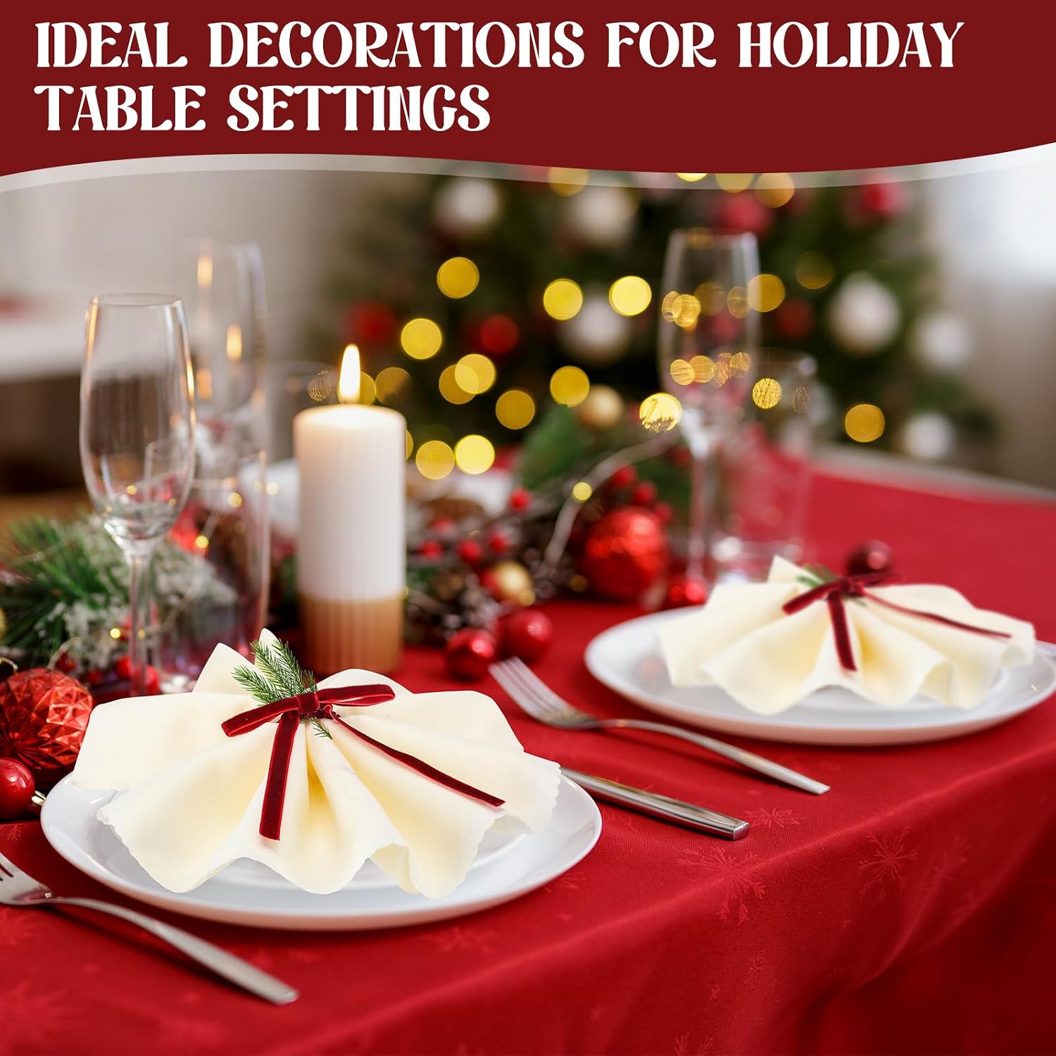 24 Set Velvet Napkin Rings Bow Napkin Holders for Table Settings Festive Gift Serviette Holder Rings Bow for Wedding Baby Shower Brithday Party Table Decorations(Wine Red)