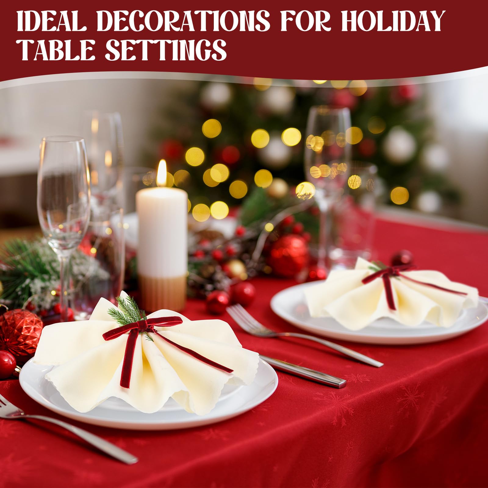 Set di 24 portatovaglioli di Natale, in velluto, per tavolo, regalo festivo, portatovaglioli, per Natale, compleanno, anniversario, matrimonio, decorazioni da tavola (rosso vinaccio)