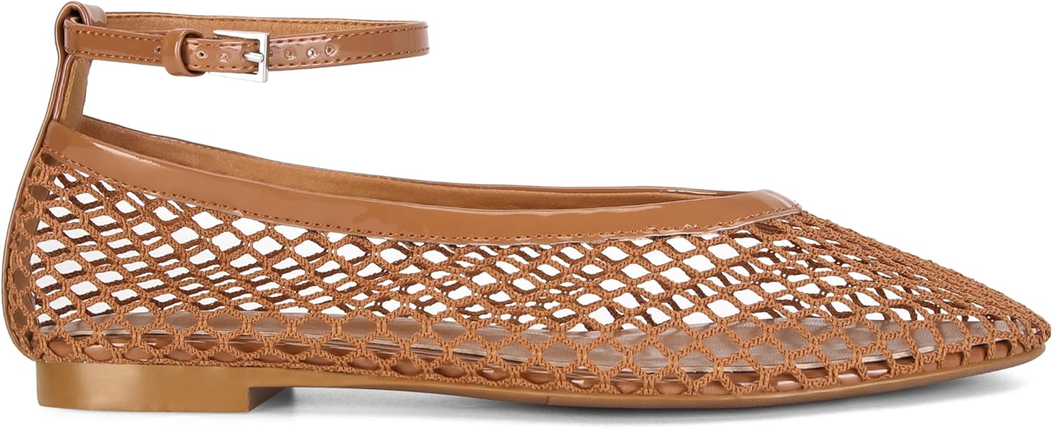 Mesh Ballet Flats for Women Round Toe Buckle Strap Fishnet Mary Jane Flats Comfy Ca... - Image 5