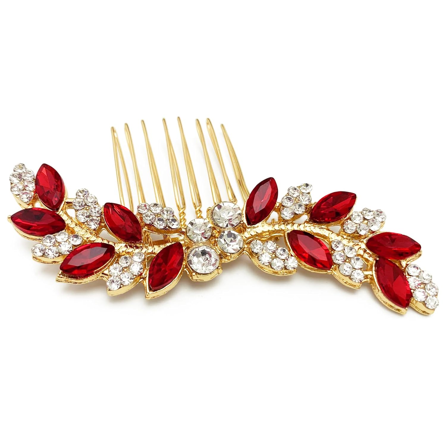Bridal Crystal Hair Comb Small Wedding Alloy Rhinestone Party Prom Hair Piece Accessories Elegant for Women Girls (Red + Gold) - Image 5