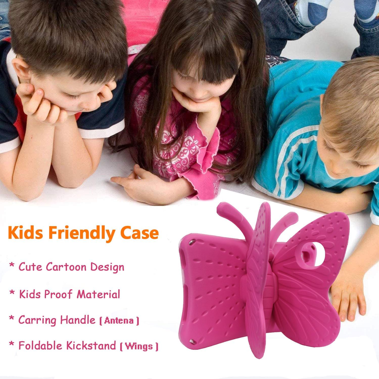 Kids Case for Walmart Onn 8 Inch Tablet 2024 Model 100135923, Cute Butterfly Kid Proof EVA Foam Protective Stand Cover for Onn 8.0 Tablet Gen 4 - Magenta image 5