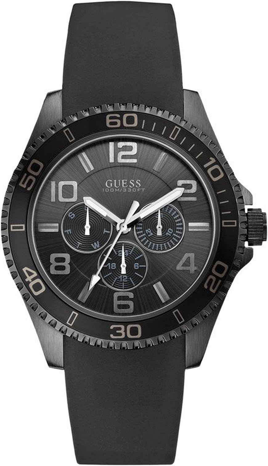 GUESSMen's Black Dial Silicone Band Chronograph Watch - W0173G1