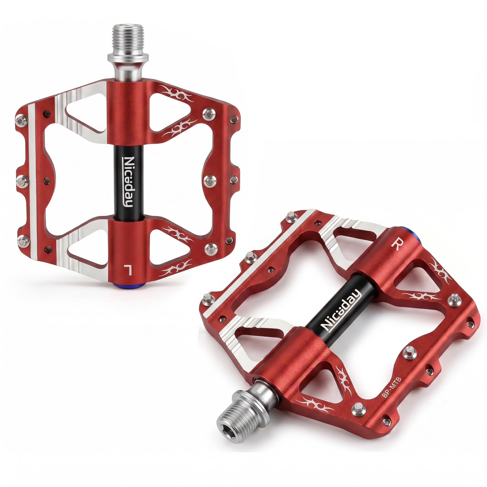 Niceday MTB Pedale Aluminium CNC, 301 g, 3 Lager, 9/16″ Gewinde, Rot