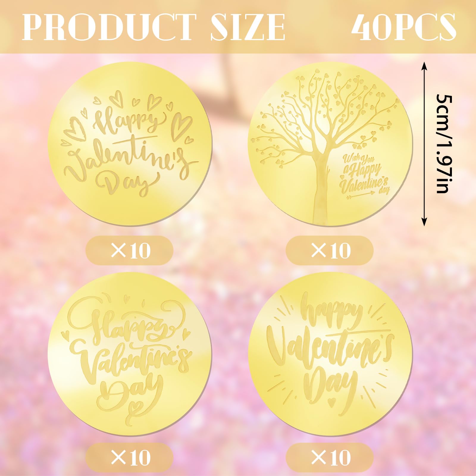 URROMA Valentine Gold Cupcake Toppers, 40Pcs Reflective Round Cake Dics Acrylic Cake Signs Mirror Cake Charms for Valentine's Day Gift Decor - Image 2