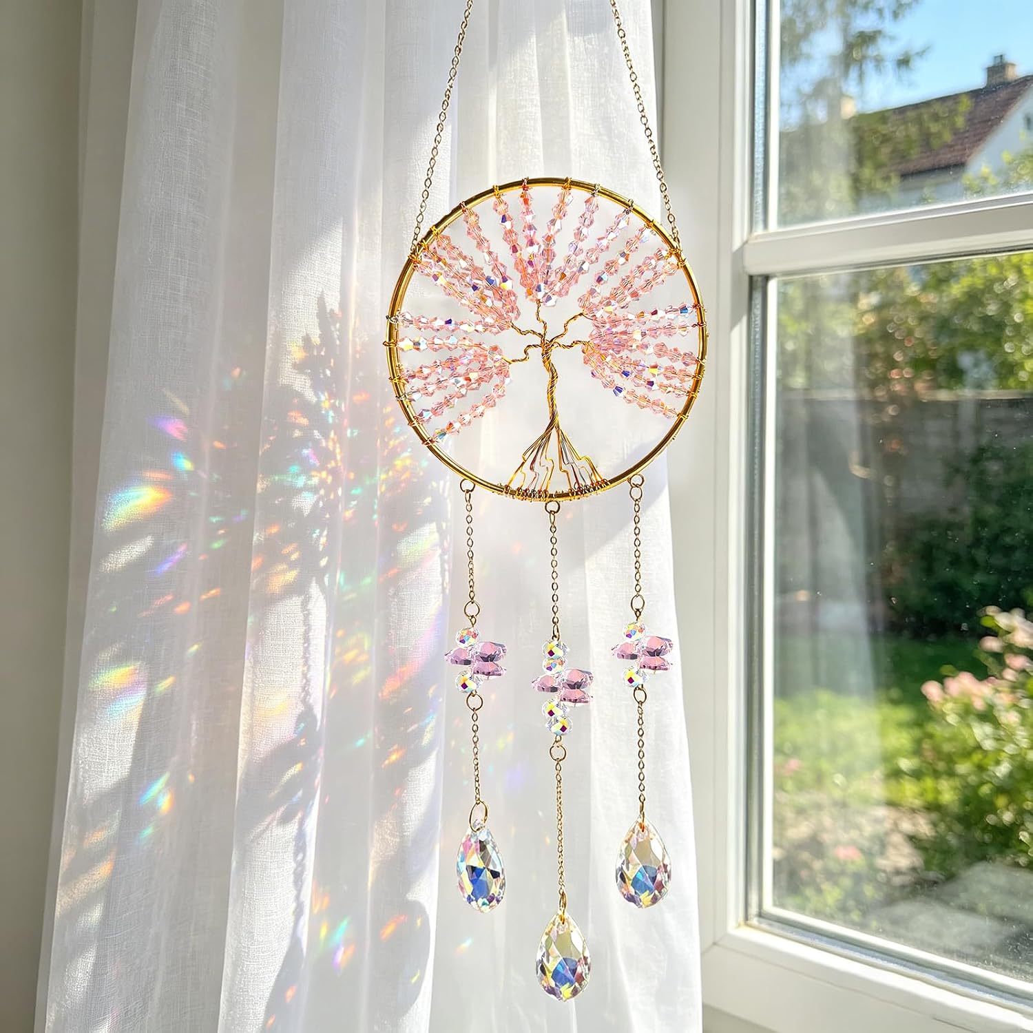 Tree of Life Crystal Sun Catchers Indoor Window Pink