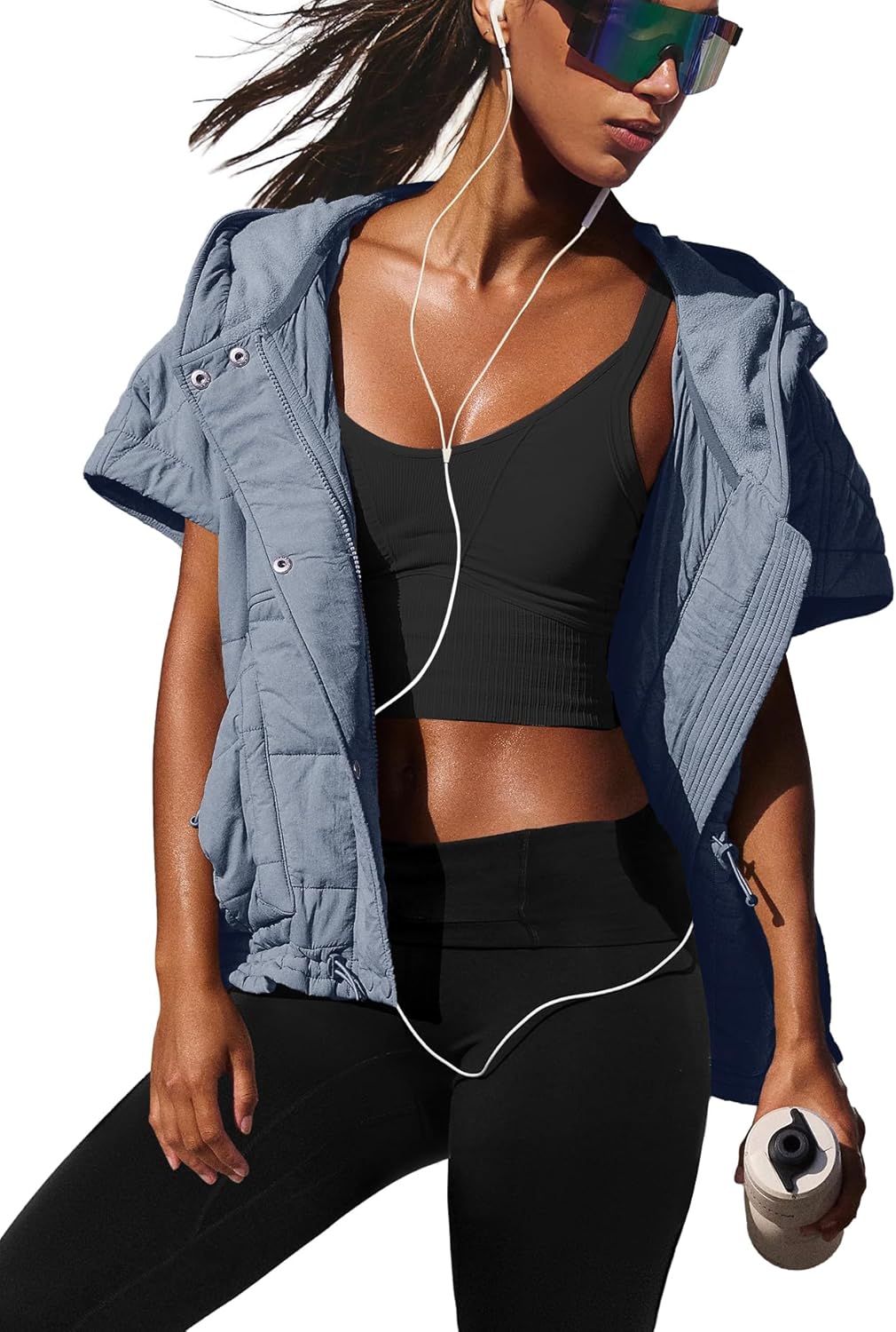 Nirovien Womens Oversized Puffer Vest Sleeveless Quilted Jackets Button Zip Up Hoodie Poncho Coats with Pockets - Image 2