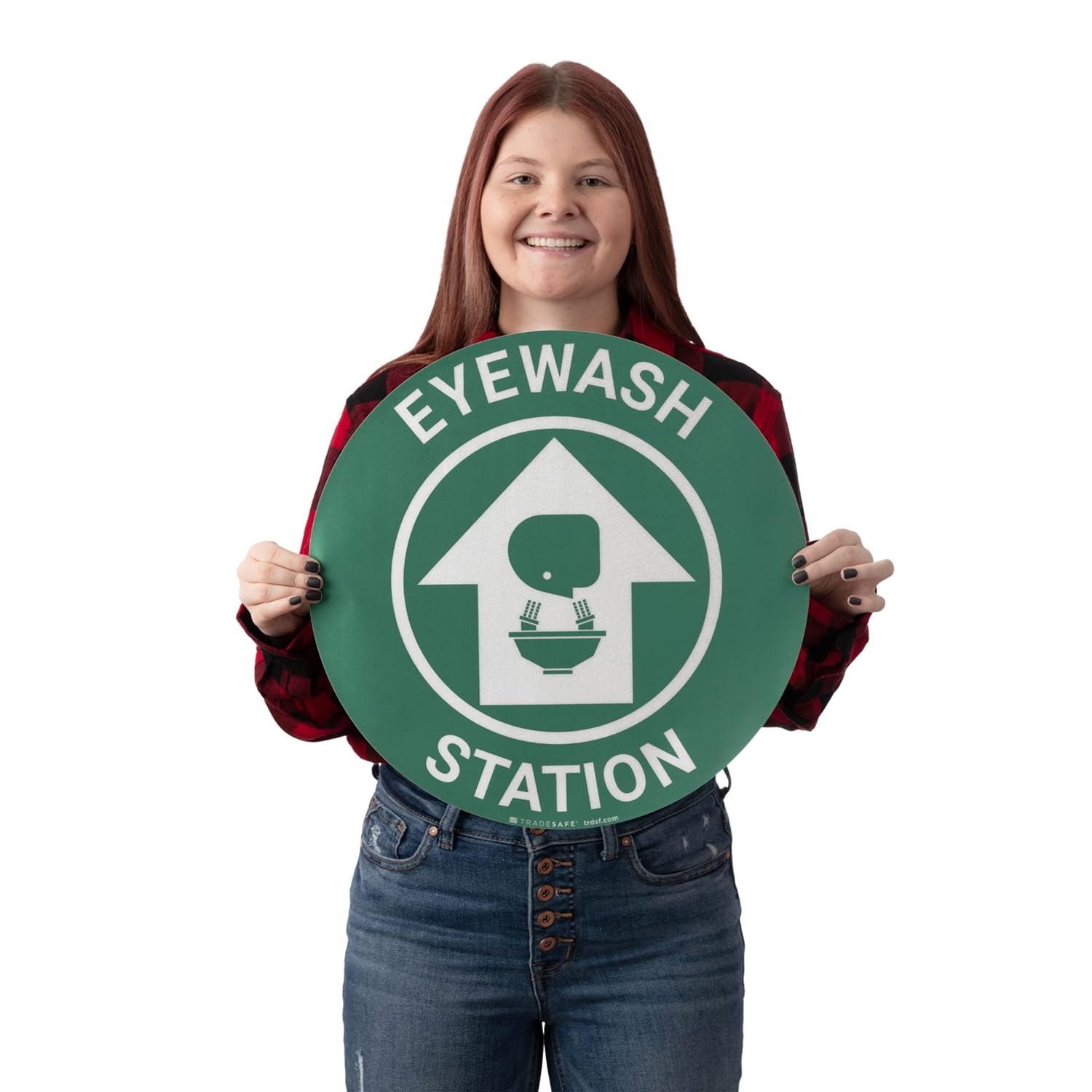 TRADESAFE Eye Wash Station Anti-Slip Floor Sticker - Emergency Eyewash Station Sign, Peel and Stick Adhesive Vinyl Sign, ANSI-Compliant, 17” Diameter Round Sticker