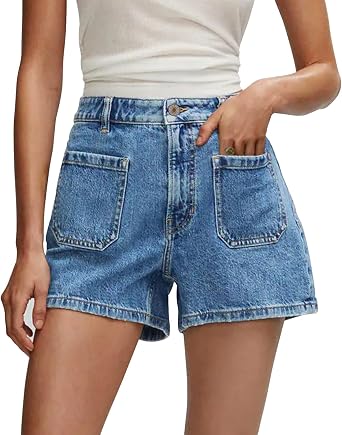 onlypuff Women Ripped Denim Shorts Distressed Mid Rise Stretchy Casual Jean Shorts