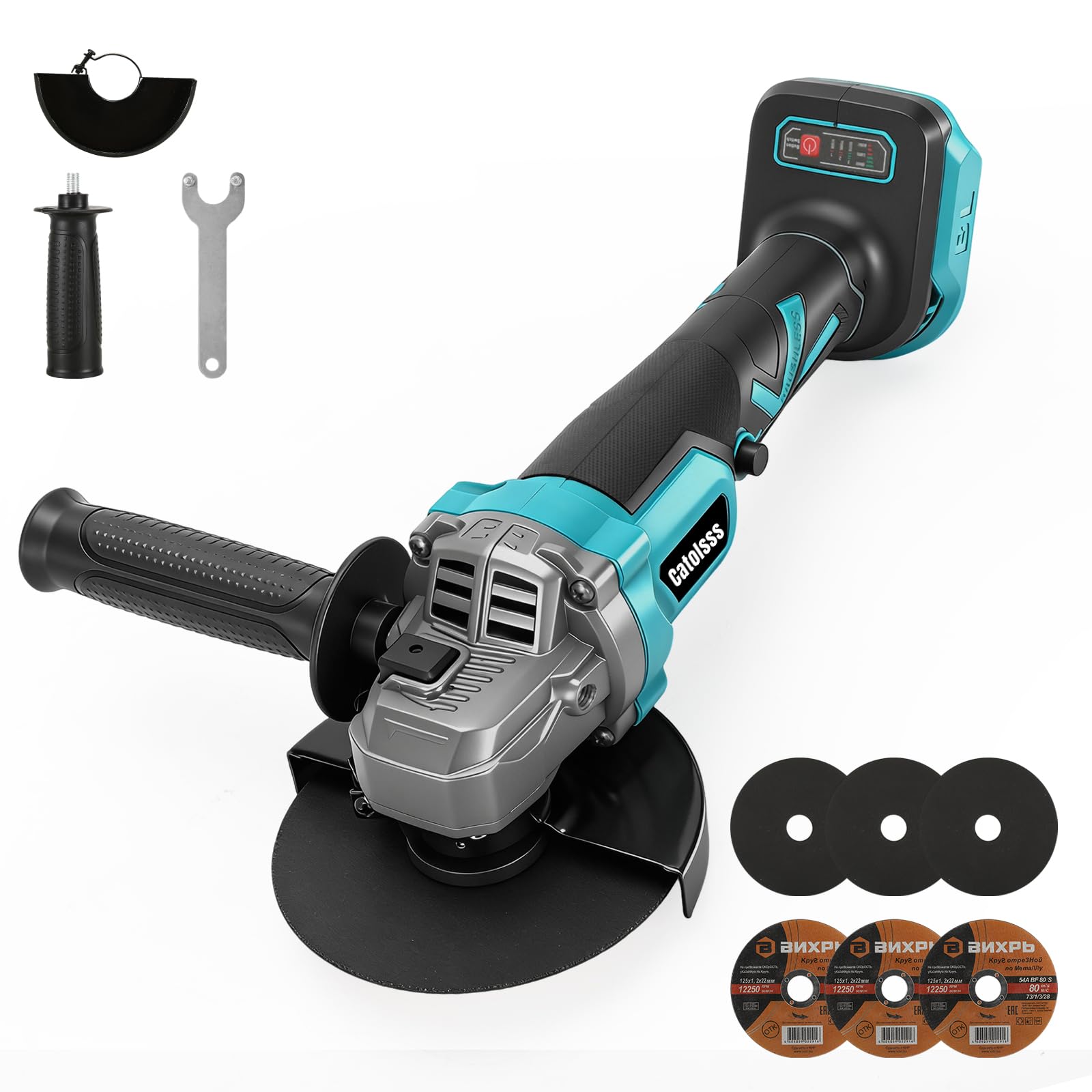 Akumulatorowa szlifierka kątowa do Makita 18V, bezszczotkowa 1200W, 125mm akumulatorowa szlifierka kątowa z 3 prędkościami z 2 tarczami szlifierskimi, 2 tarczami tnącymi do cięcia, szlifowania i