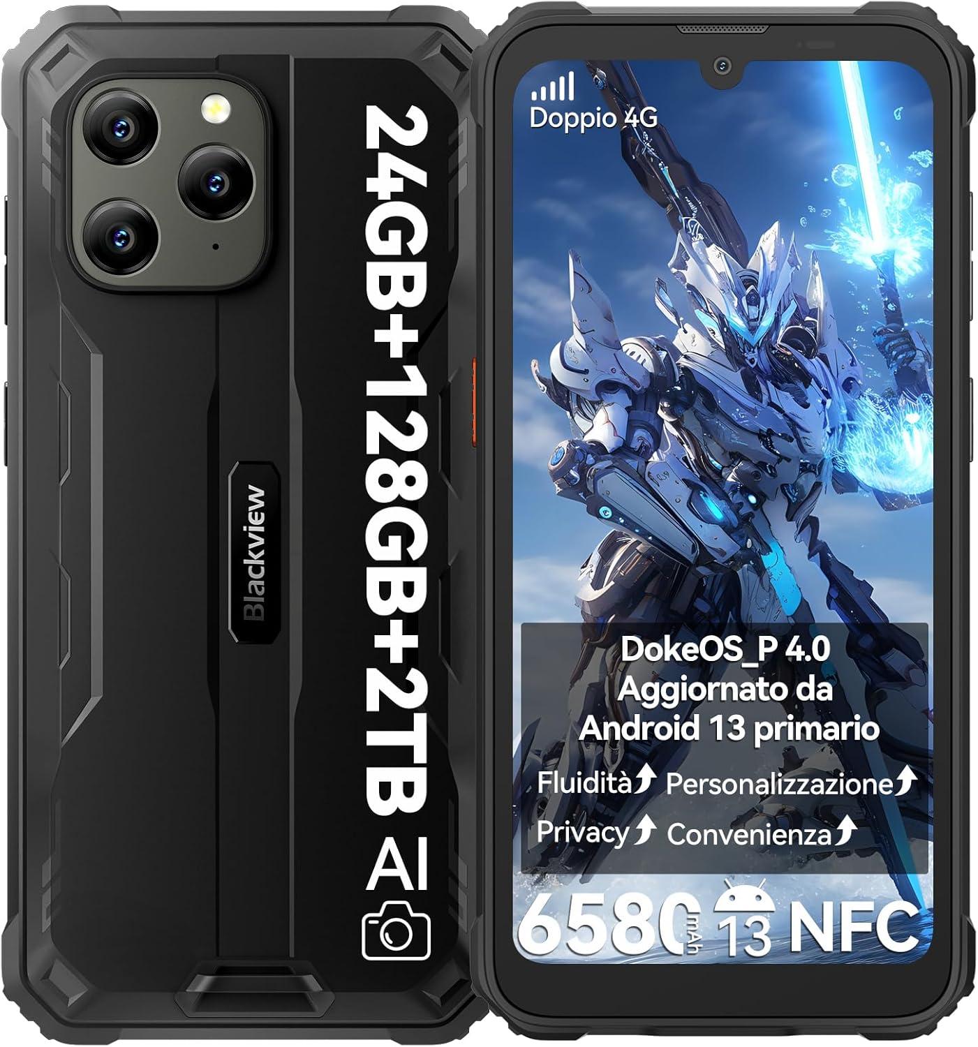 CWOWDEFU S18 Android 14 smartphone 16GB+256GB/1TB Telefono, Octa Core 6.58 FHD+ smartphone, 24MP+48MP fotocamera 5000mAh telefoni, 4G Dual SIM Telefoni Cellulari, Fingerprint/Face ID/GPS/NFC, Grigio