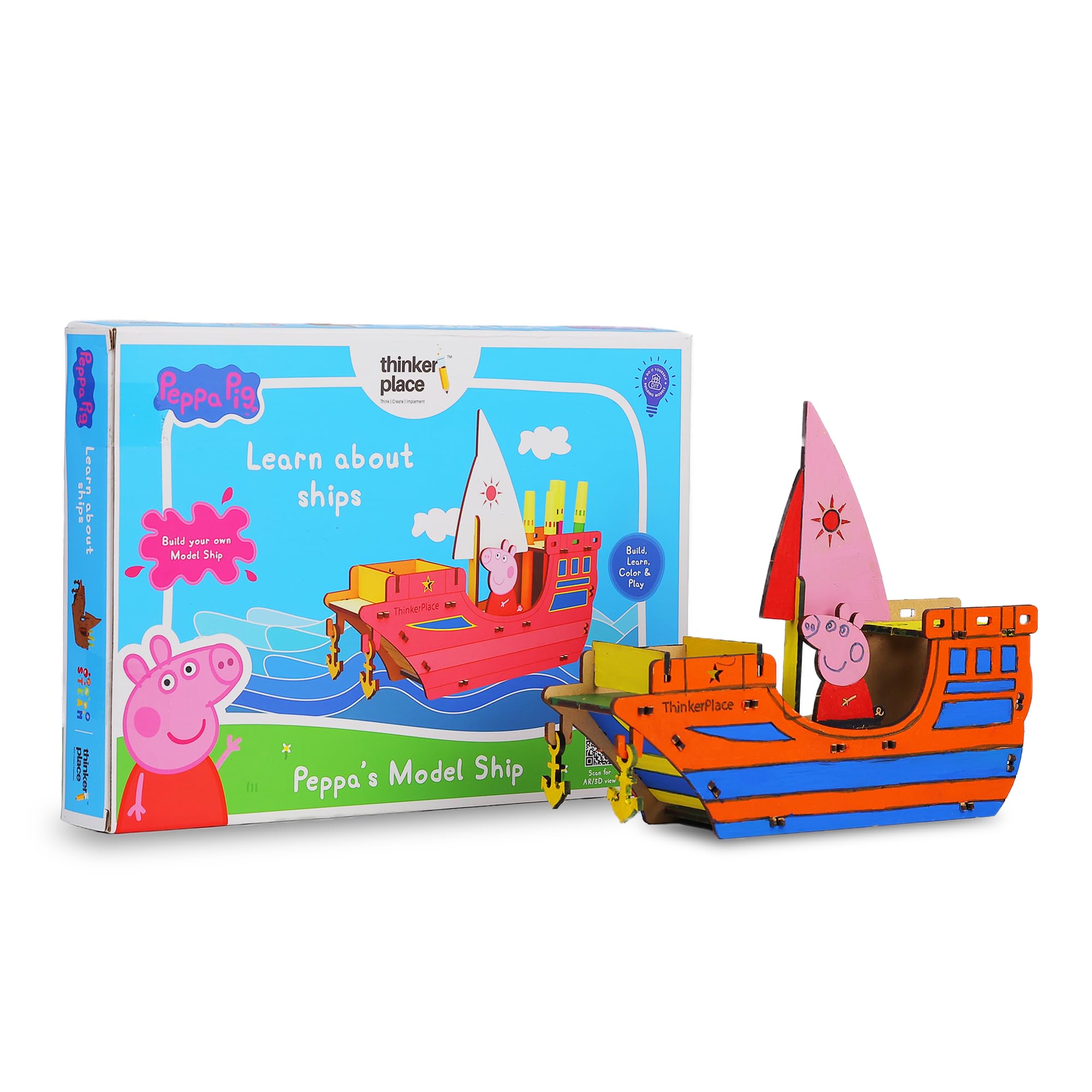ThinkerPlace Peppa Pig DIY Coloring Ship Pen Stand Toy for Kids | Toys for 3, 4, 5+ Year Boys & Girls | Educational Toys | Perfect Birthday & Return Gifts | STEM Toy | 3D Puzzle