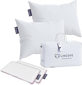 Lincove Recreation Sleeping Pillow, Filled with Premium Down, 600 Fill Power Includes A Pillow Protector, 400 Thread Count Pillow Shell, Queen - Soft, 2 Pack