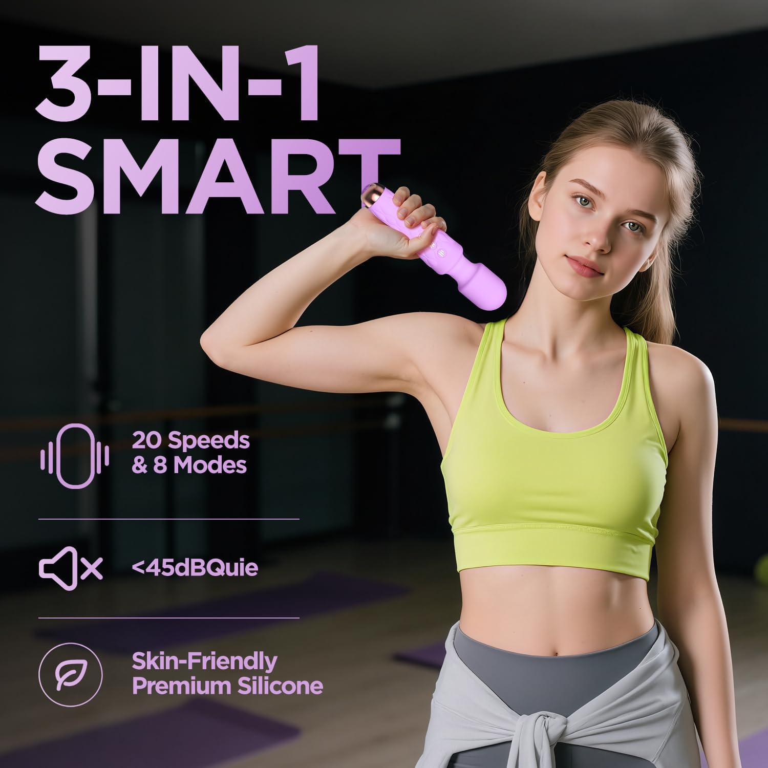 Personal Massager - 4H Max Runtime & Ultra-Quiet - Waterproof - 20 Modes 8 Speeds for Deep Tissue Back Massage, Post-Workout Recovery and Neck Muscle Relaxation(Purple)