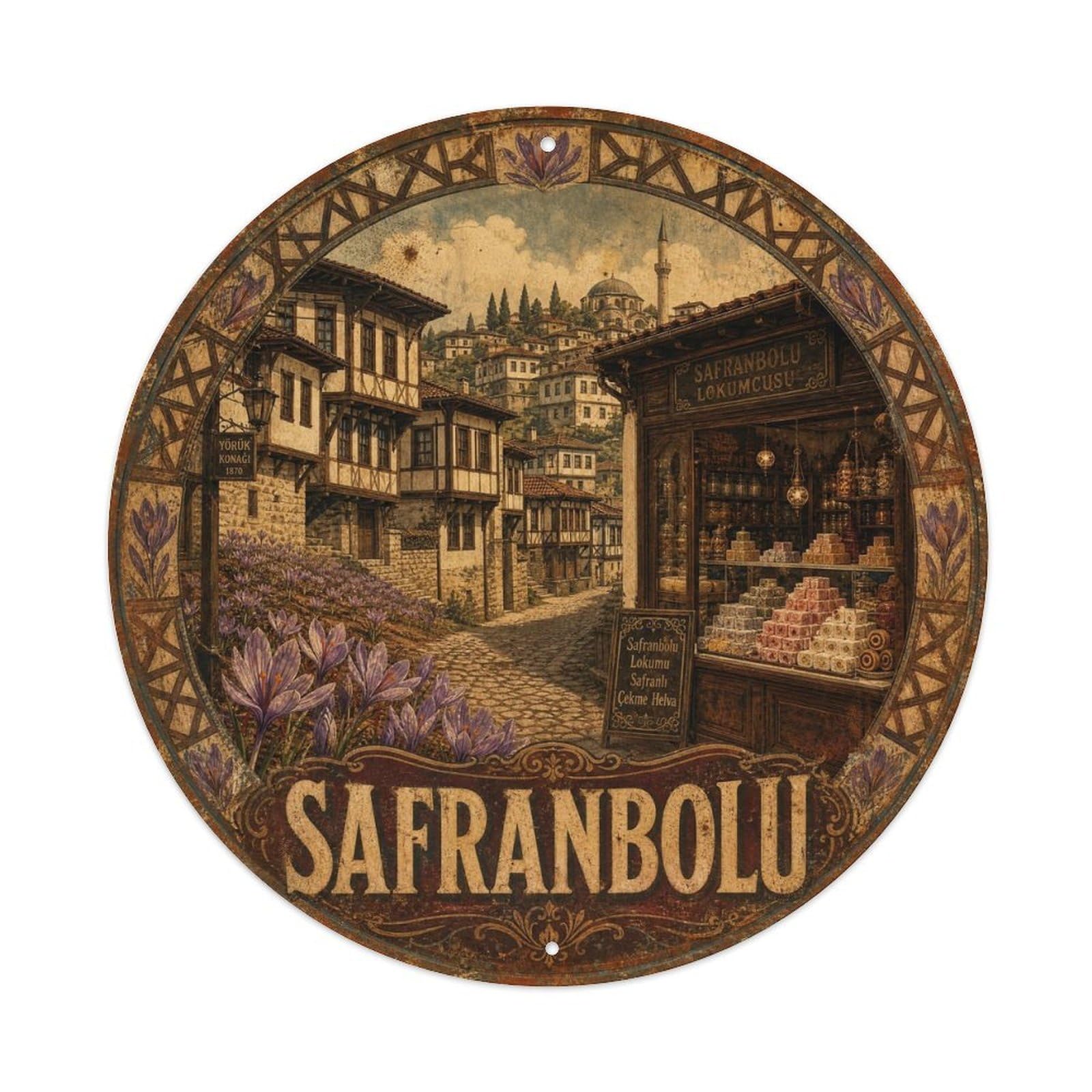 Safranbolu Ottoman Travel Turkey Weathered Vintage Metal Tin Sign