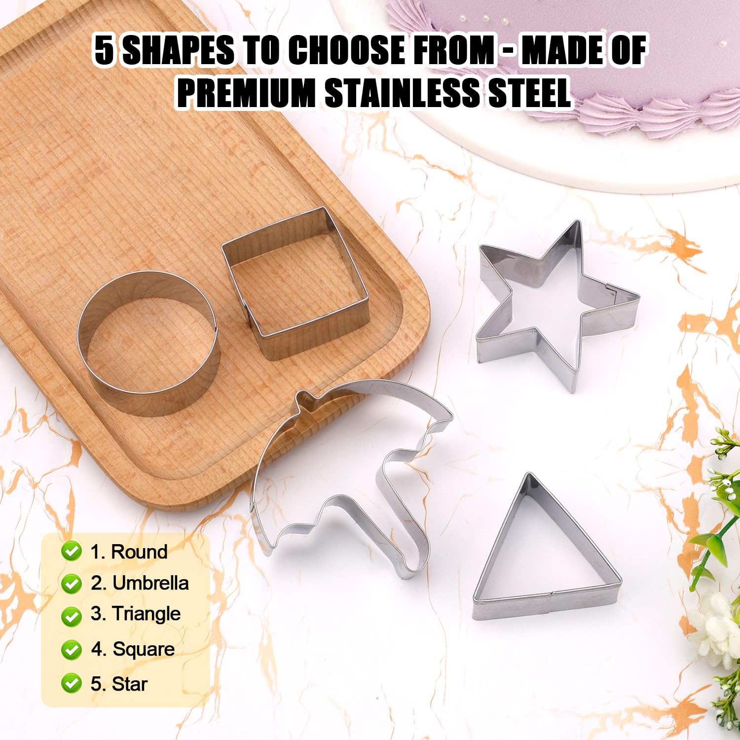 Lot De 5 Emporte-Pièces En Acier Inoxydable - Formes Triangle, Carré, Cercle, Étoile, Parapluie - Pour Biscuits Et Bonbons