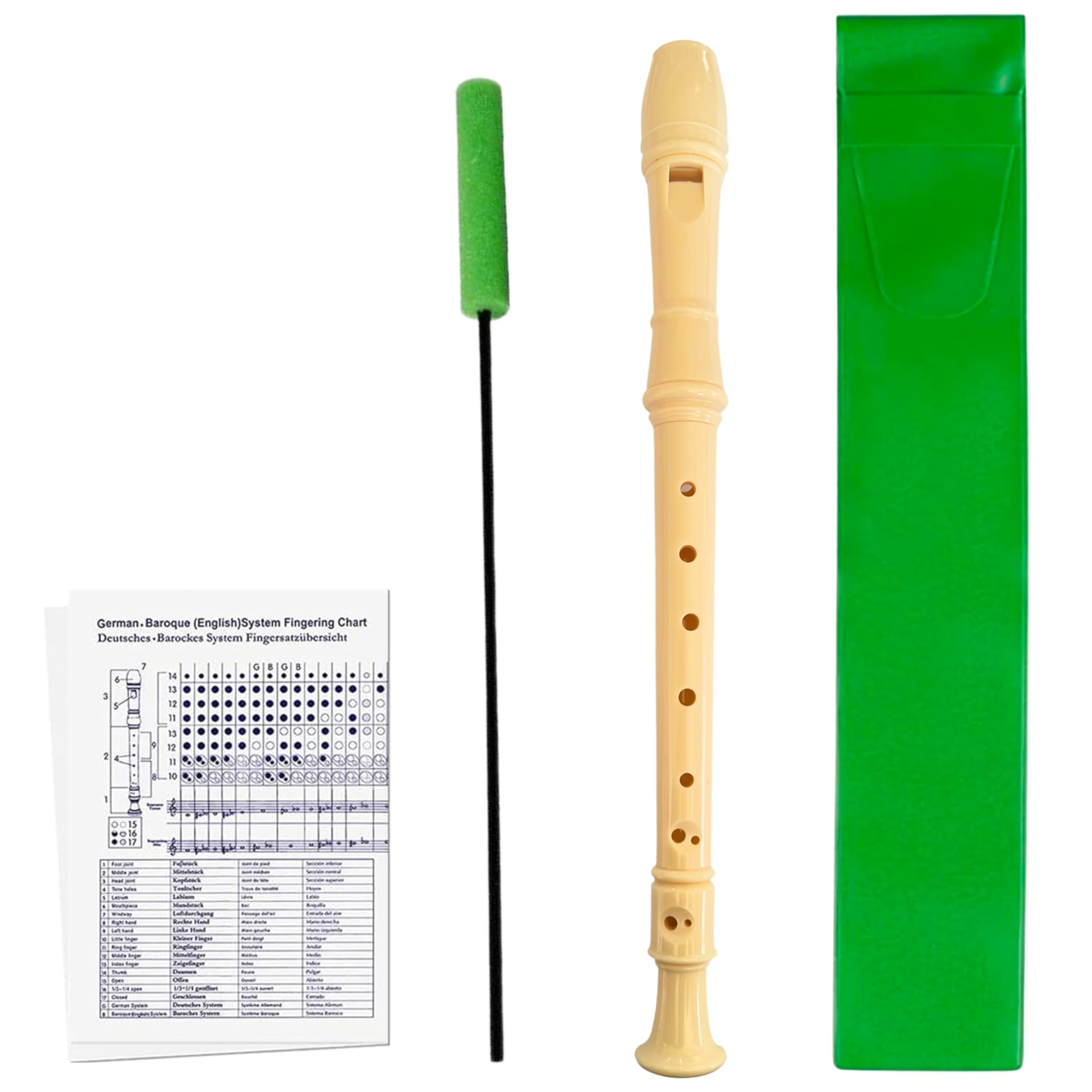Soprano Recorder Pack with School Flute Cleaner, Finger Board and Case School Flute Case - Image 2