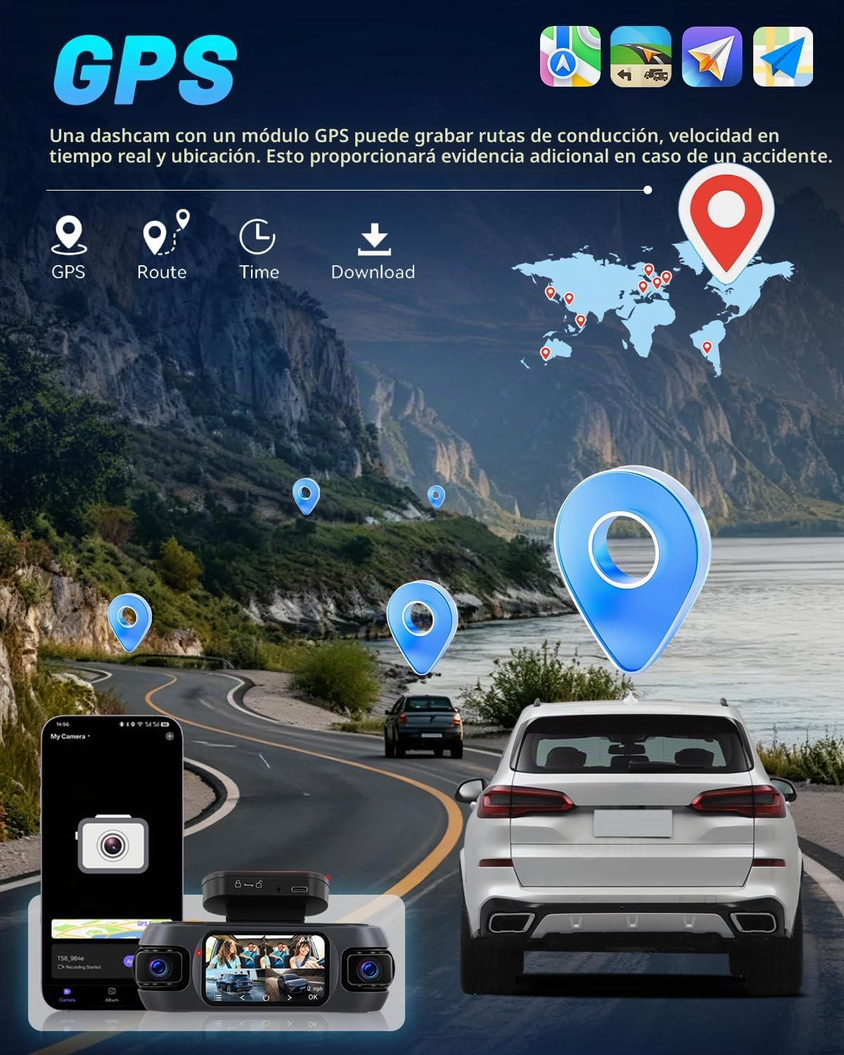 NHOPEEW Cámara Frontal y Trasera de 4 Canales para automóviles con Pantalla de 3,16 Pulgadas - Cámara de salpicadero con visión Nocturna 360° 8R, grabación en Bucle y detección de Movimiento