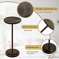 Vista 6 de Drink Table, Carved Table Top Martini Table, Small Side Table, Weighted Base Pedestal Table for Living Room, Bedroom, Bathroom, Brown