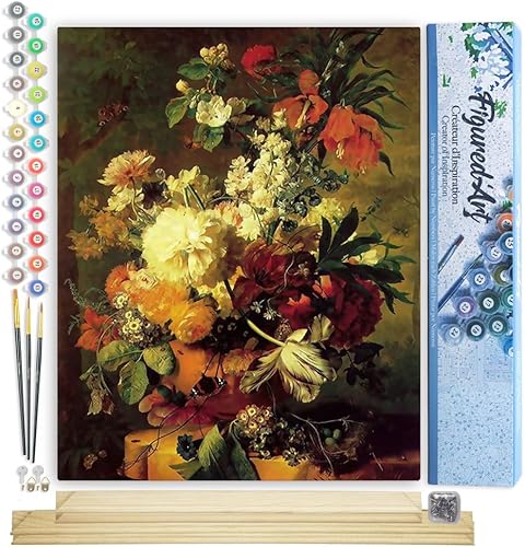 Vista 90 de Figured'Art - Juego de pintura por números, lienzo enrollado sin marco, para manualidades, para adultos, 16 x 20 pulgadas, jarrón de peonías
