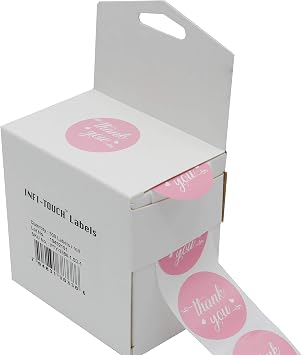 2.0 inch Round Pink | Thank You | Stickers 500 Labels Per Roll Easy Peel Dispenser Box.