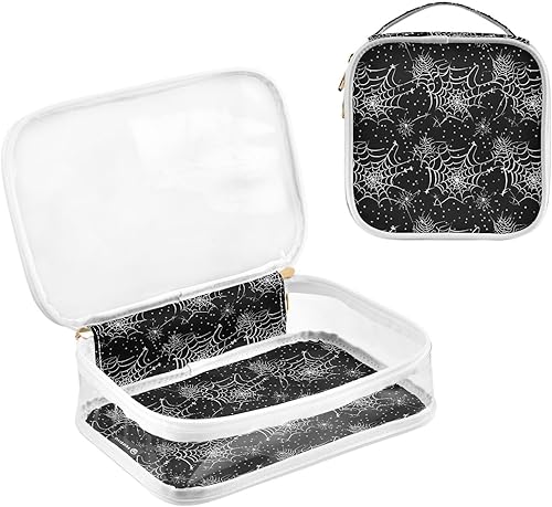 Miniatura 3 de Bolsa de aseo transparente de tela de araña de Halloween para viajes, paquete de 2 bolsas de cosméticos de maquillaje con cremallera, bolsa de viaje